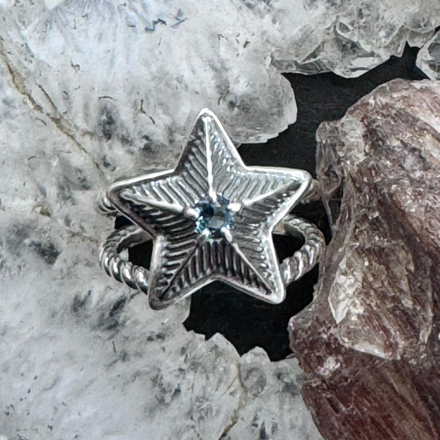 Carolyn Pollack Sterling Silver Faceted London Blue Topaz Decorated Star Ring For Women