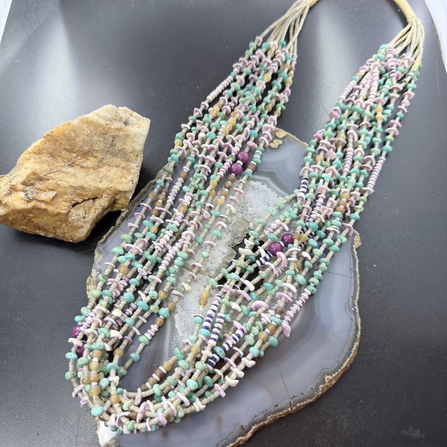 Vintage Native American 10 Strands Heishi and Multistone 30" Necklace For Women