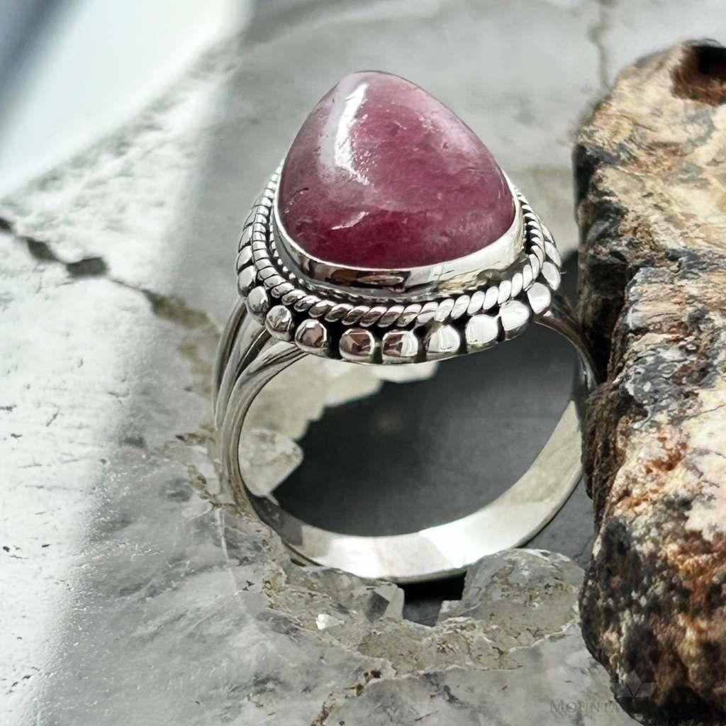 Sterling Silver Southwestern Style Teardrop Thulite Decorated Ring Size 7 For Women