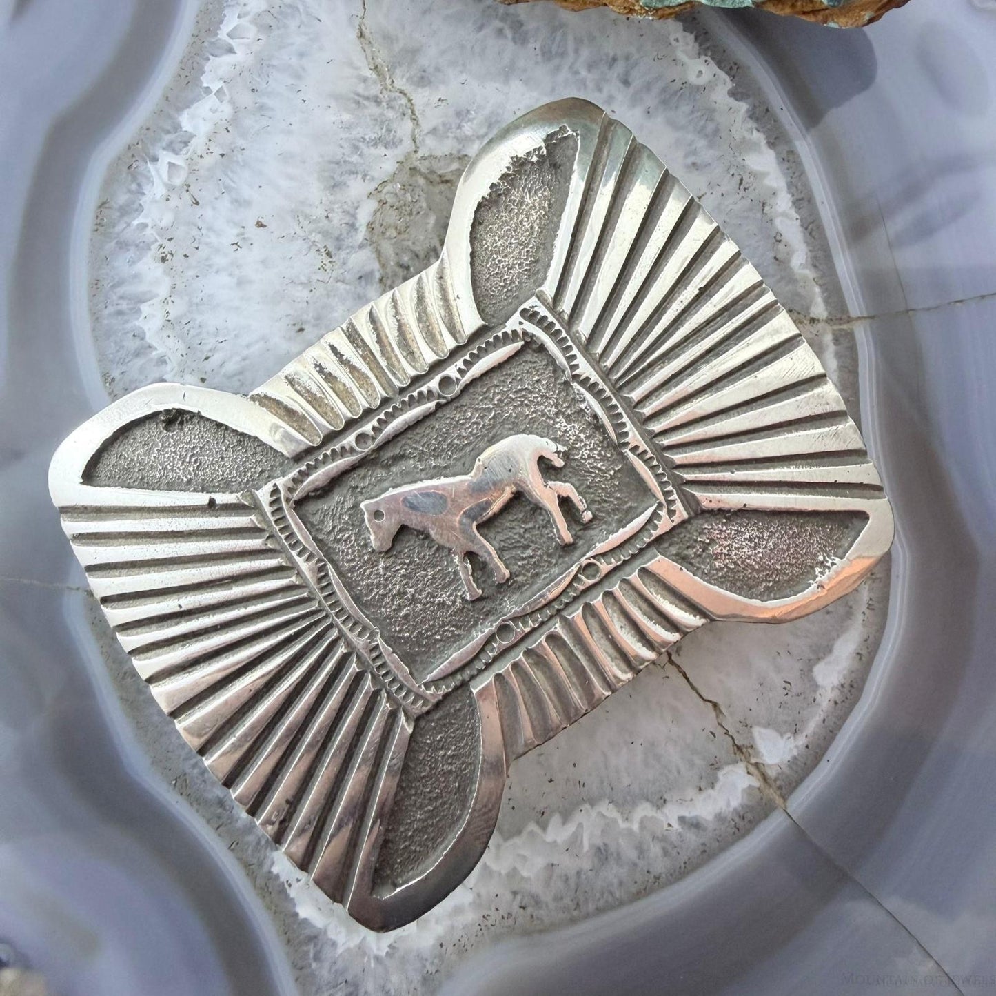 Emerson Kinsel Native American Sterling Silver Heavy Horse Belt Buckle For Men