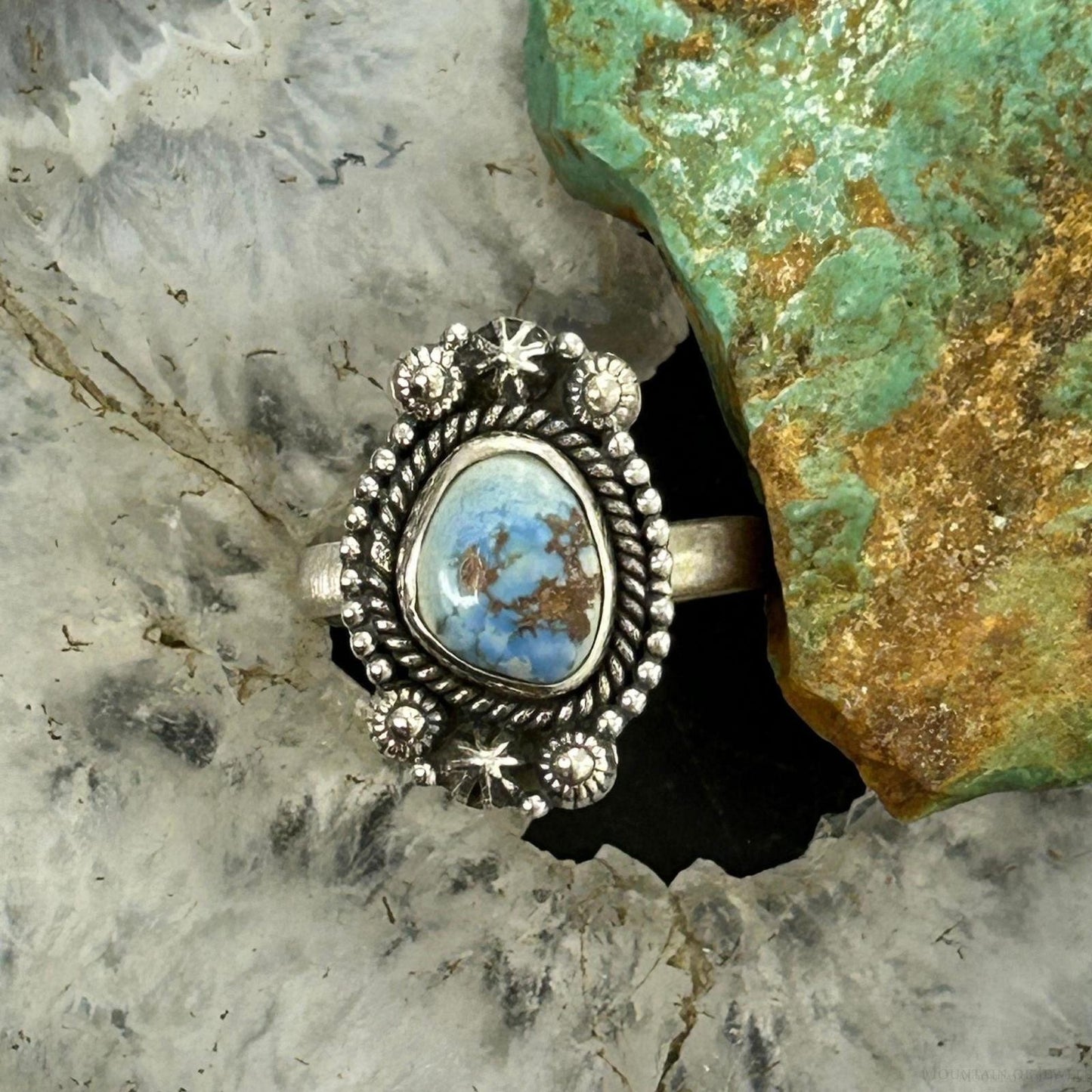 Sterling Silver Southwestern Style Golden Hill Turquoise Adjustable Ring For Women
