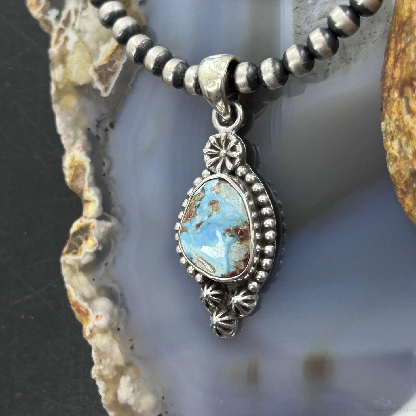 Sterling Silver Southwestern Style Golden Hill Turquoise Decorated Pendant For Women