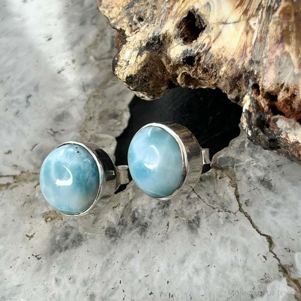 Sterling Silver Southwestern Style Rounded Larimar Stud Earrings For Women