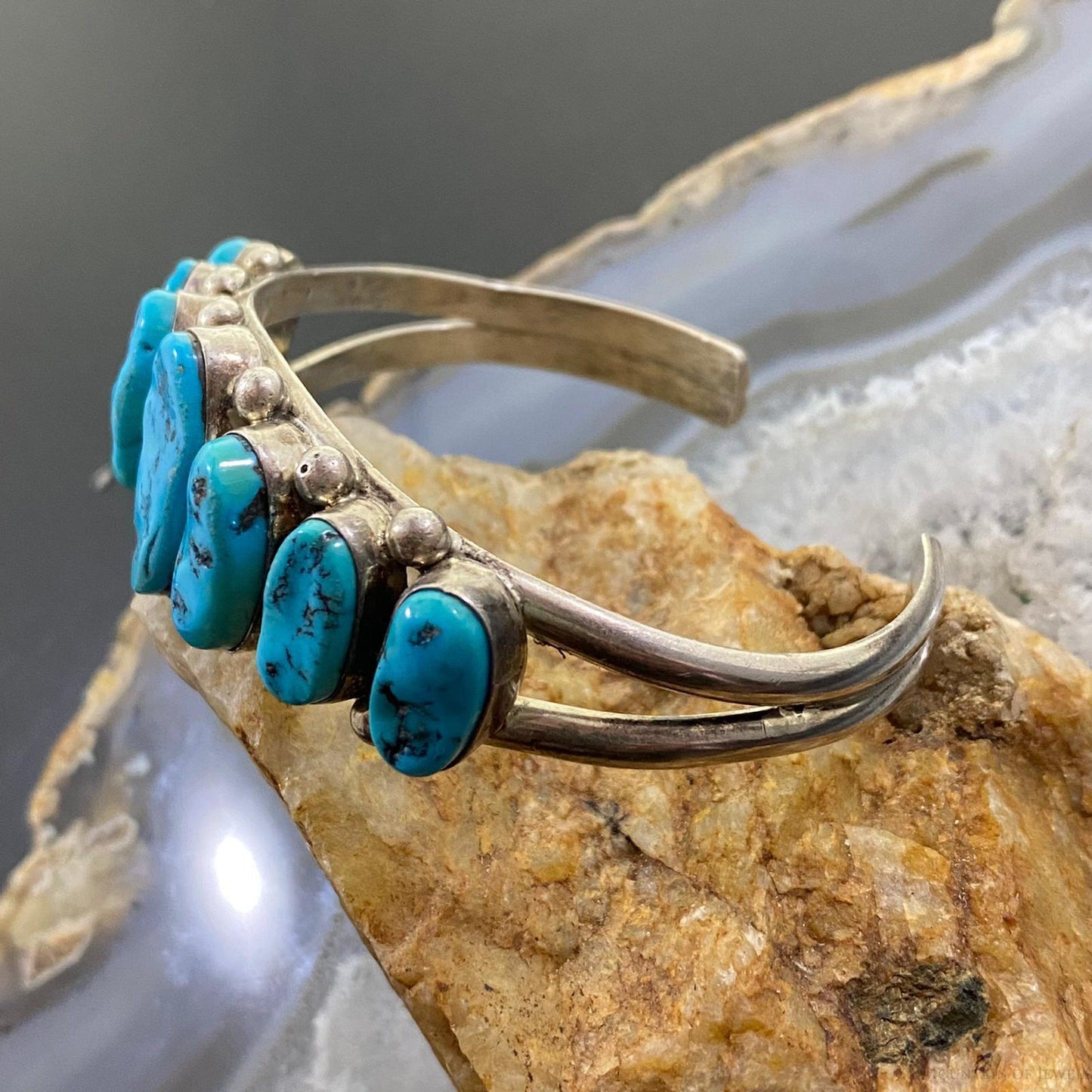 Ramona Loloma Vintage Native American Sterling Silver Graduated Turquoise Unisex Bracelet