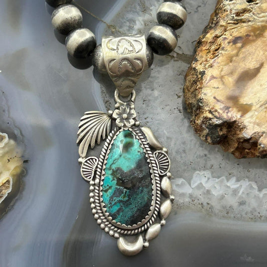 Sterling Silver Southwestern Style Teardrop Turquoise Decorated Pendant For Women