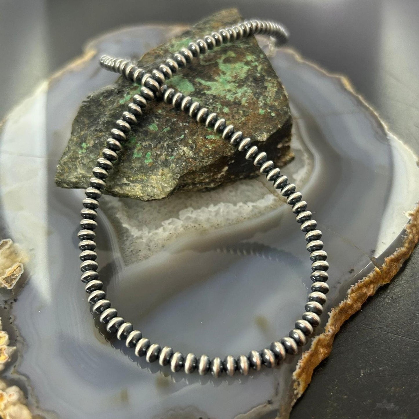 Sterling Silver Southwestern Style 4 mm Navajo Pearl Saucer Beads 16"- 18" Necklace For Women