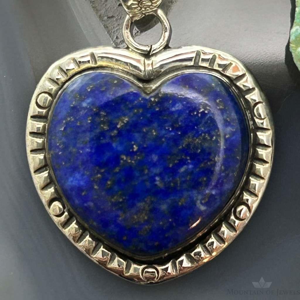 Sterling Silver Southwestern Style Lapis Heart Decorated Pendant For Women #3