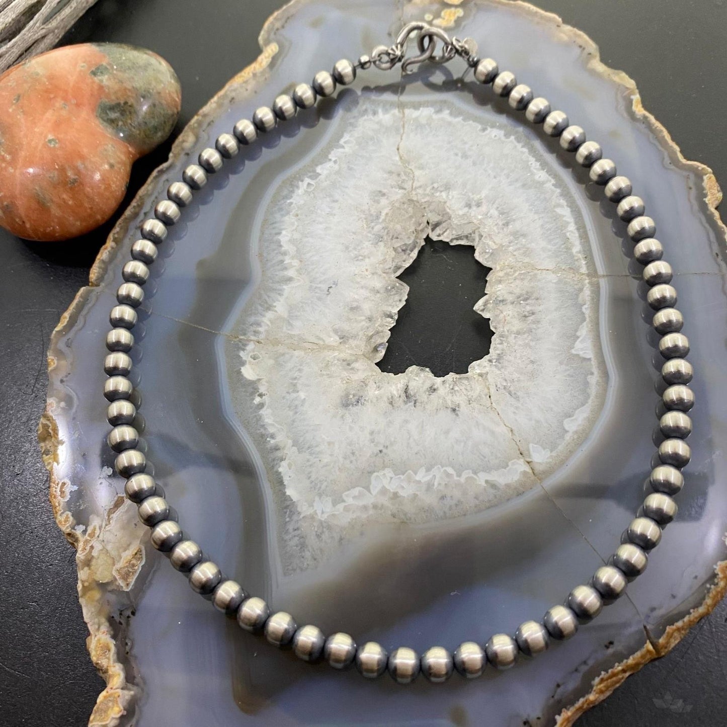 Navajo Pearl Beads 6 mm Sterling Silver Necklace Length 16" For Women