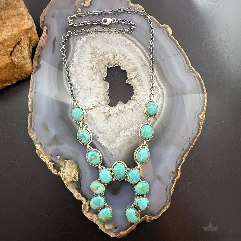 Sterling Silver Southwestern Style Mohave Turquoise Naja Necklace For Women