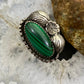 Vintage Native American Silver Oval Malachite Ornate Ring Size 7.5 For Women