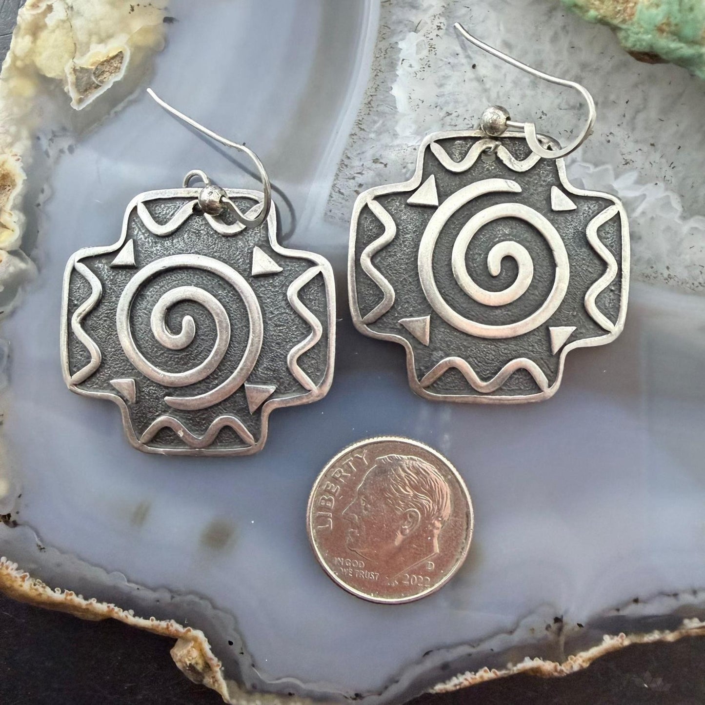 Ann Farella Santa Fe Sterling Silver Circle of Life Cross Dangle Earrings For Women
