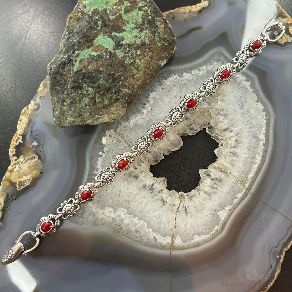 Carolyn Pollack Sterling 7 Oval Red Jasper Decorated Link Bracelet For Women
