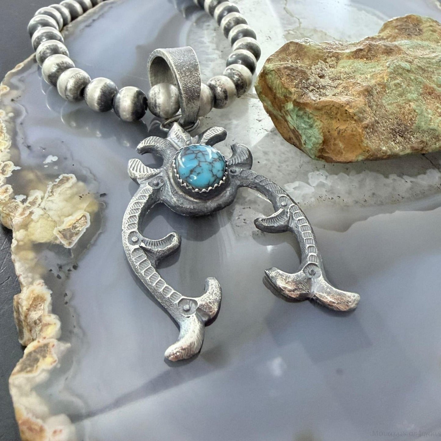 Eva & Linberg Billah Native American Sterling Silver Turquoise Unisex Naja Pendant