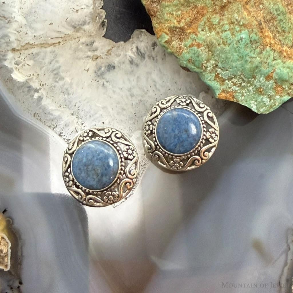 Carolyn Pollack Sterling Silver Round Denim Lapis Clip-On Stud Earrings For Women