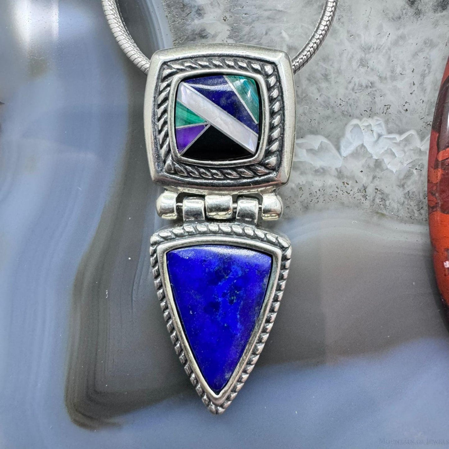 Carolyn Pollack Sterling Silver Multistone Inlay & Lapis Pendant with 17" Necklace For Women