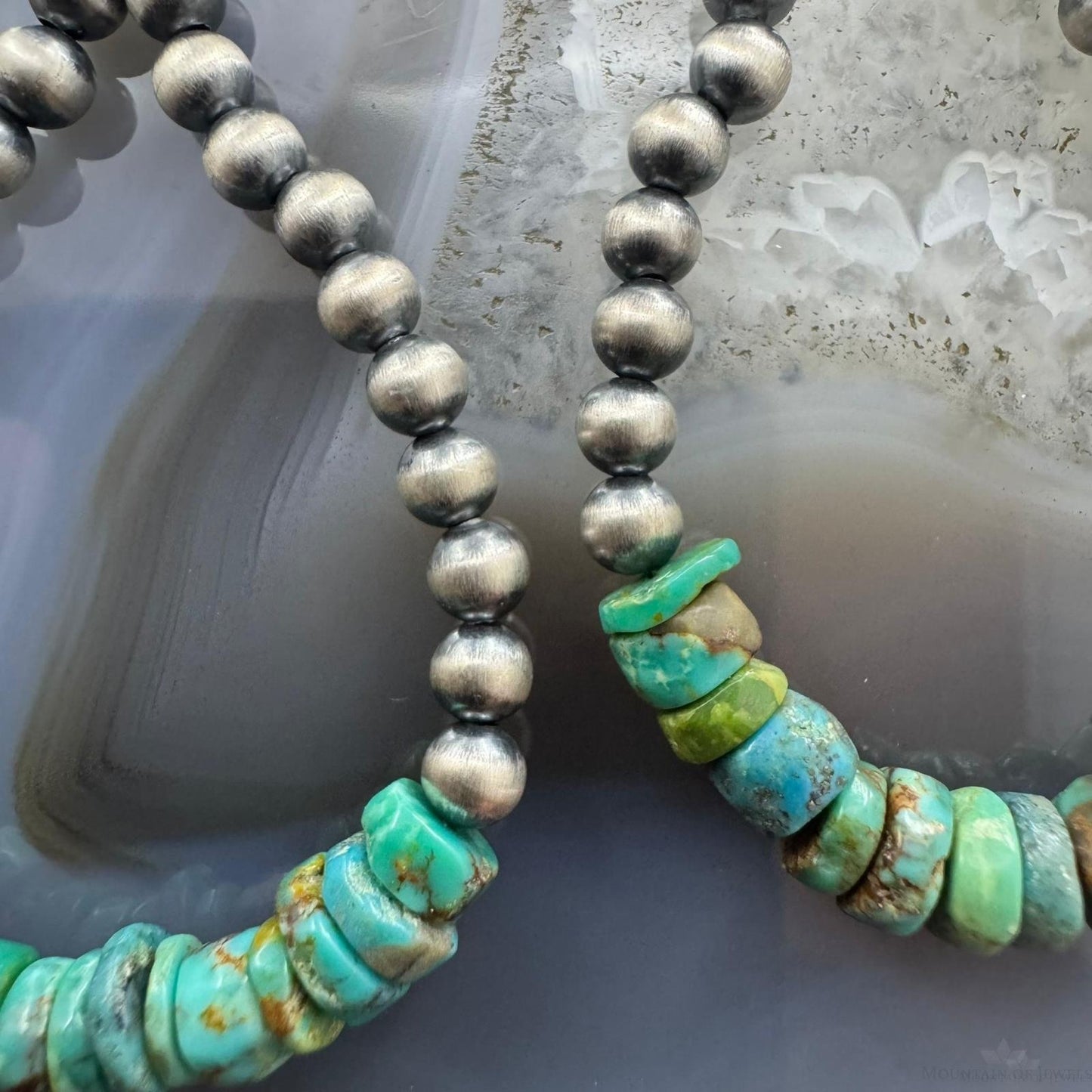 Sterling Silver 4mm Navajo Pearl Southwester Style & 6mm Turquoise Bead Hoop Earrings For Women
