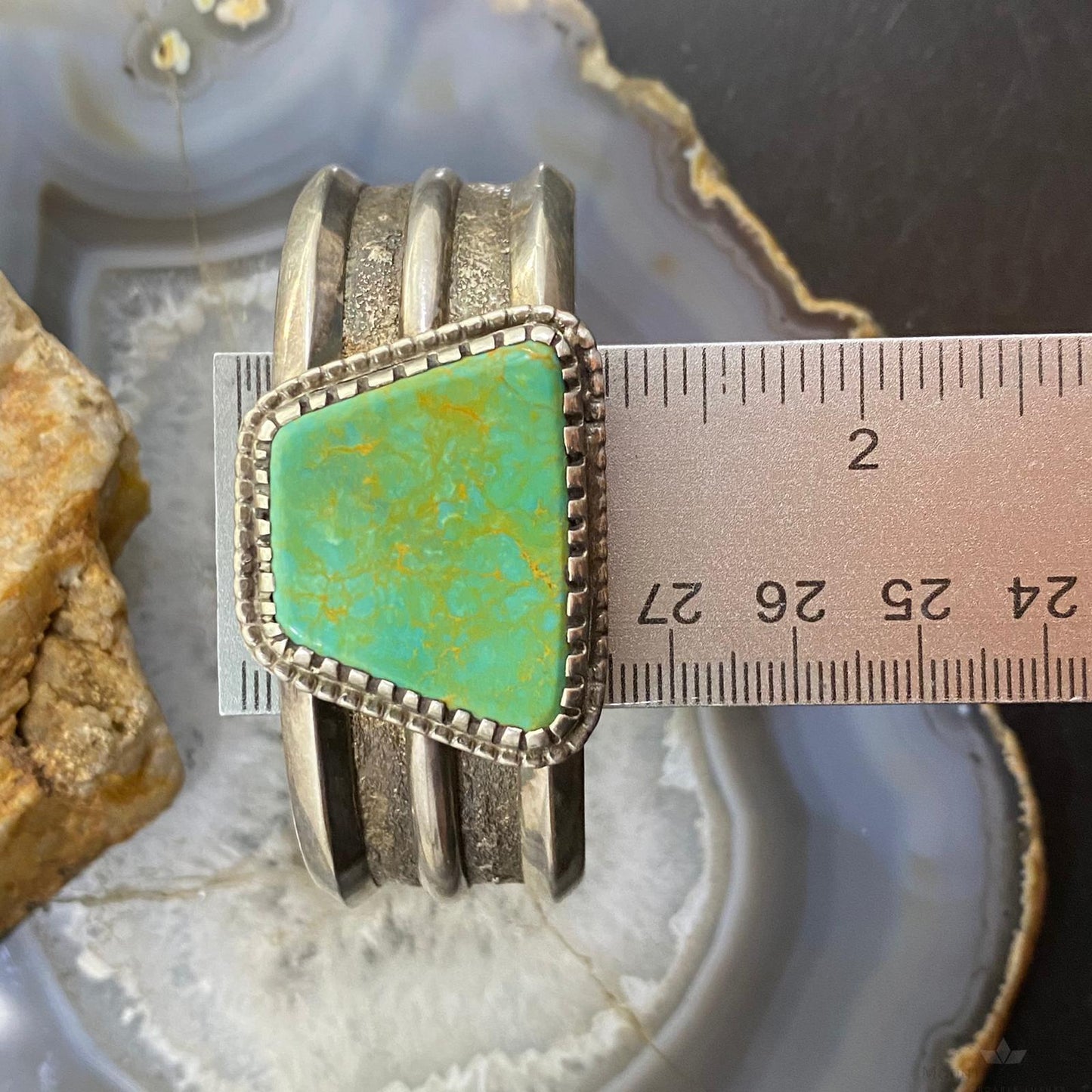 Vintage Native American Silver Trapeze Green Turquoise Solid Unisex Bracelet