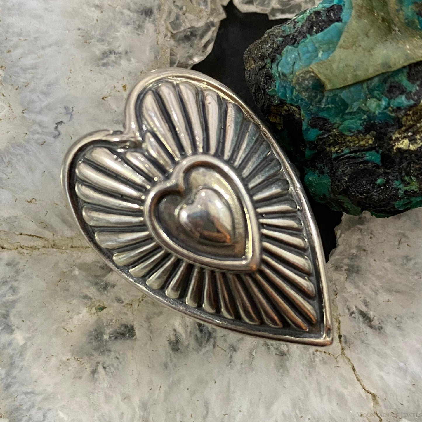 Carolyn Pollack Southwestern Style Sterling Silver Decorated Heart Ring For Women