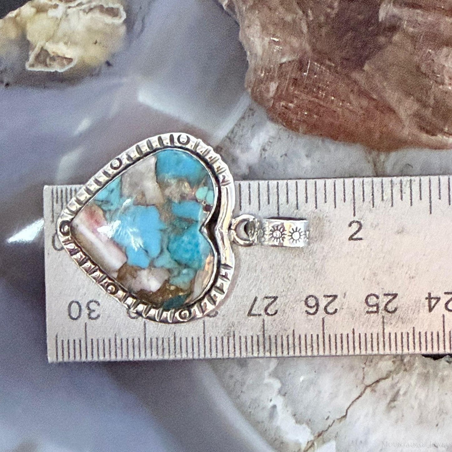 Sterling Silver Southwestern Style Mohave Turquoise Dahlia Heart Pendant For Women