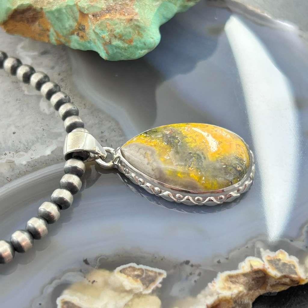 Sterling Silver Southwestern Style Teardrop Yellow Jasper Pendant For Women #2