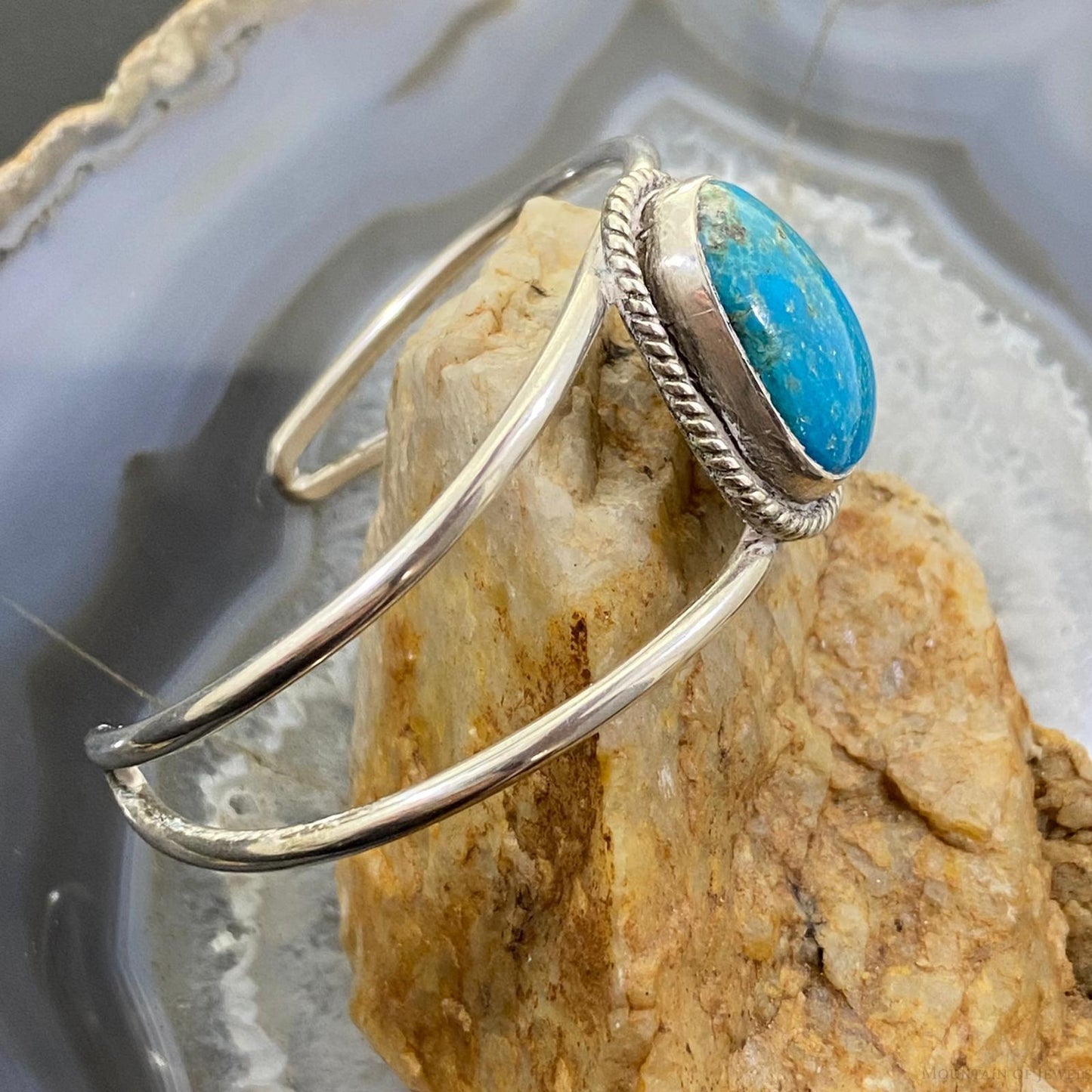 Vintage Native American Silver Turquoise Split Shank Bracelet For Women