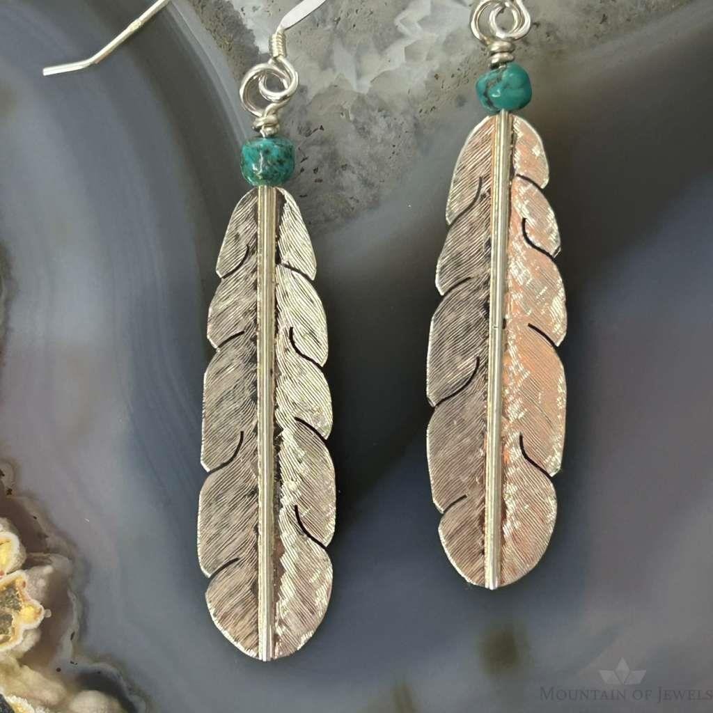 Anthony Gatewood Sterling Silver & Turquoise Bead Feather Dangle Earrings For Women