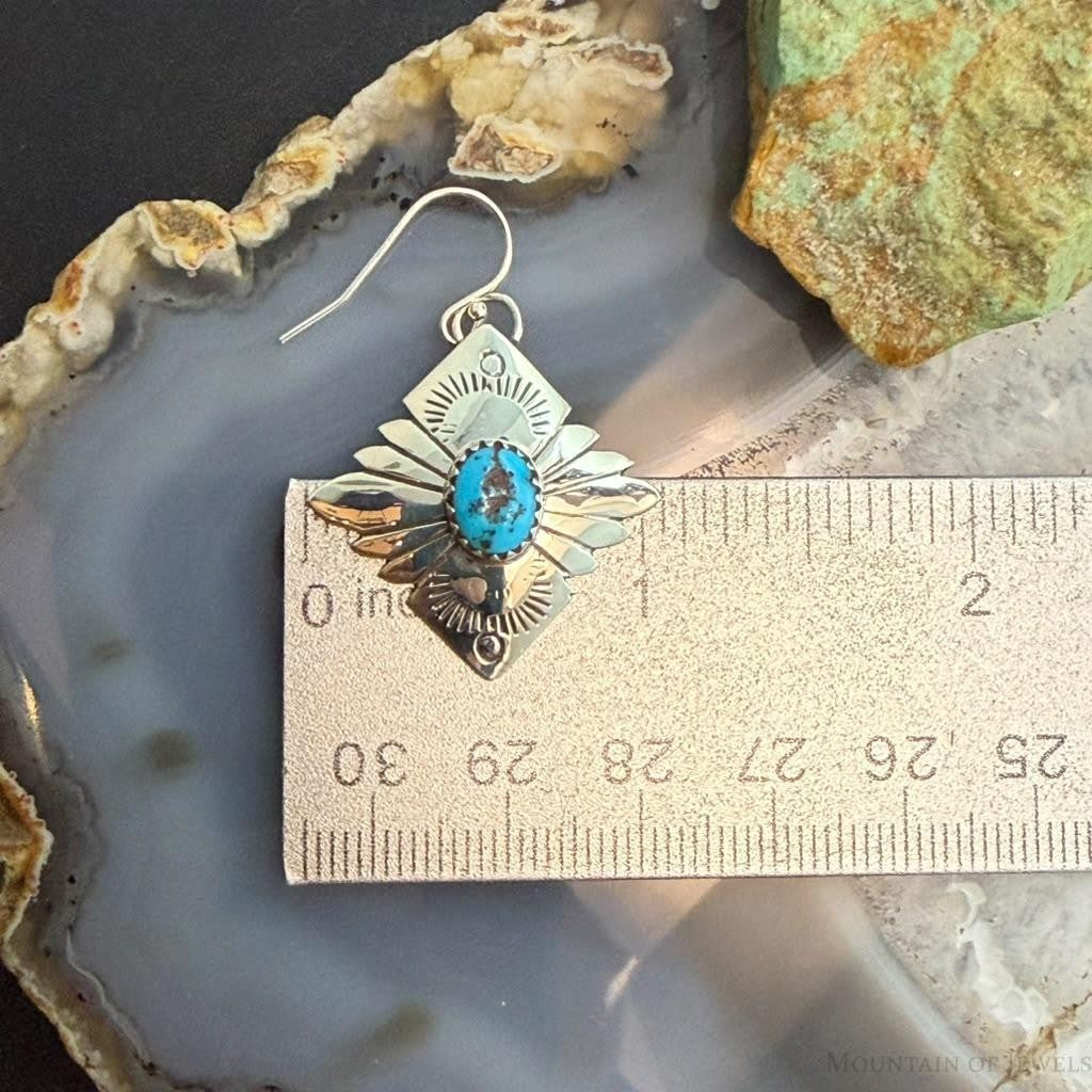 Michael Nez Navajo Sterling Silver Turquoise Pueblo Life Dangle Earrings For Women
