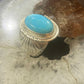 Native American Sterling Silver Oval Turquoise Unisex Shield Ring Size 10 &10.5