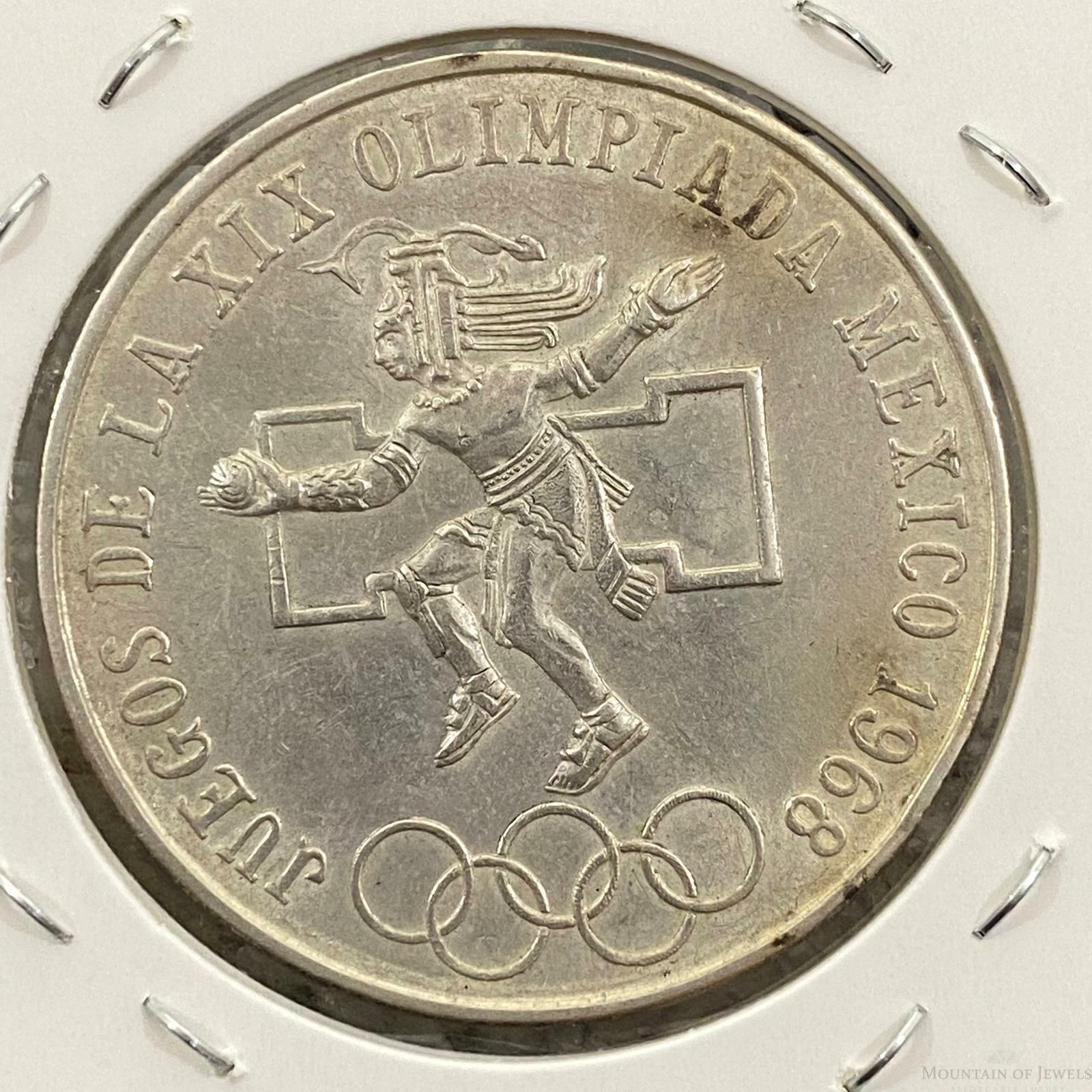 1968 Mexico XIX Olympic Games Aztec Ball Player 25 Pesos VF Silver