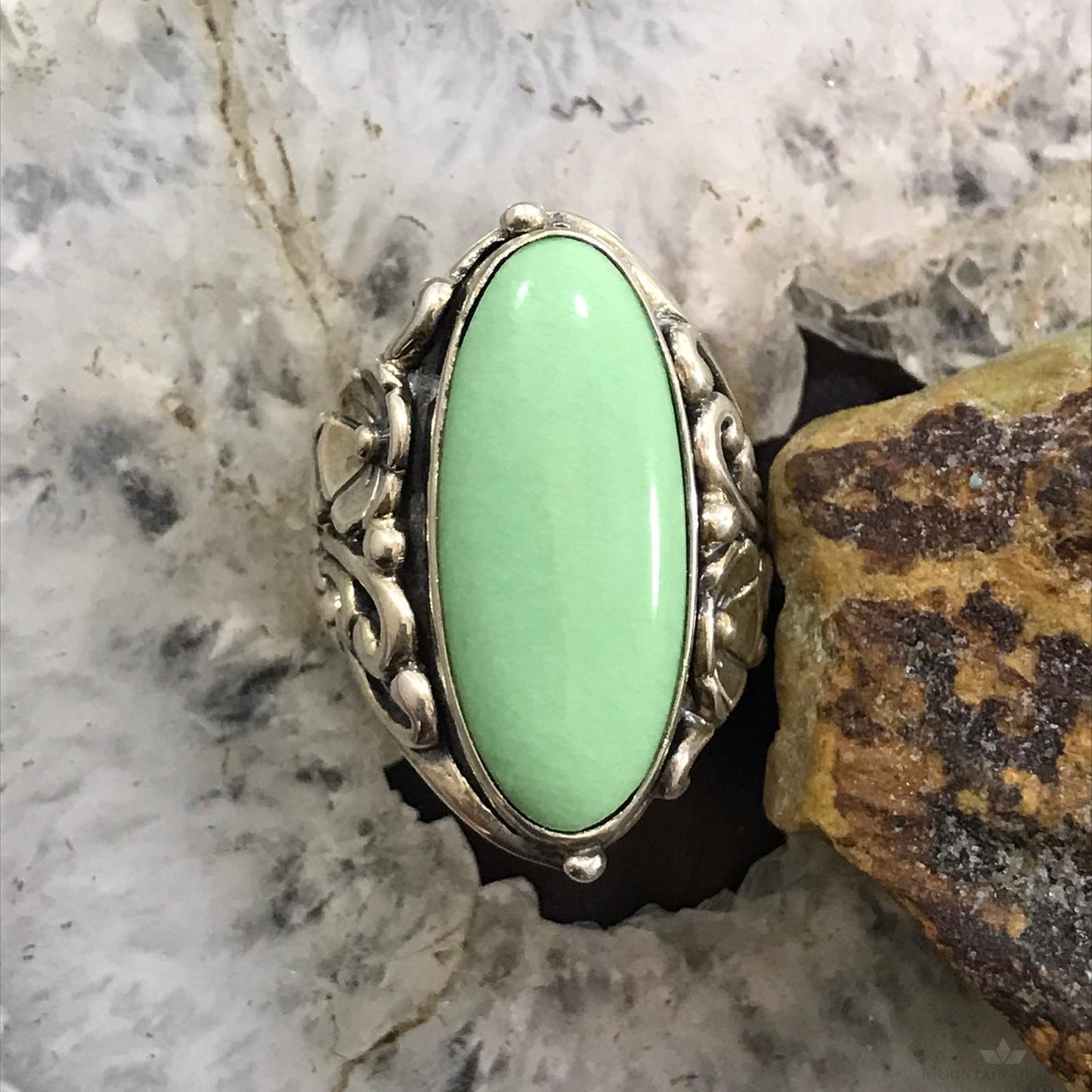 Carolyn Pollack Sterling Silver Elongated Oval Variscite Ring Size 6 For Women