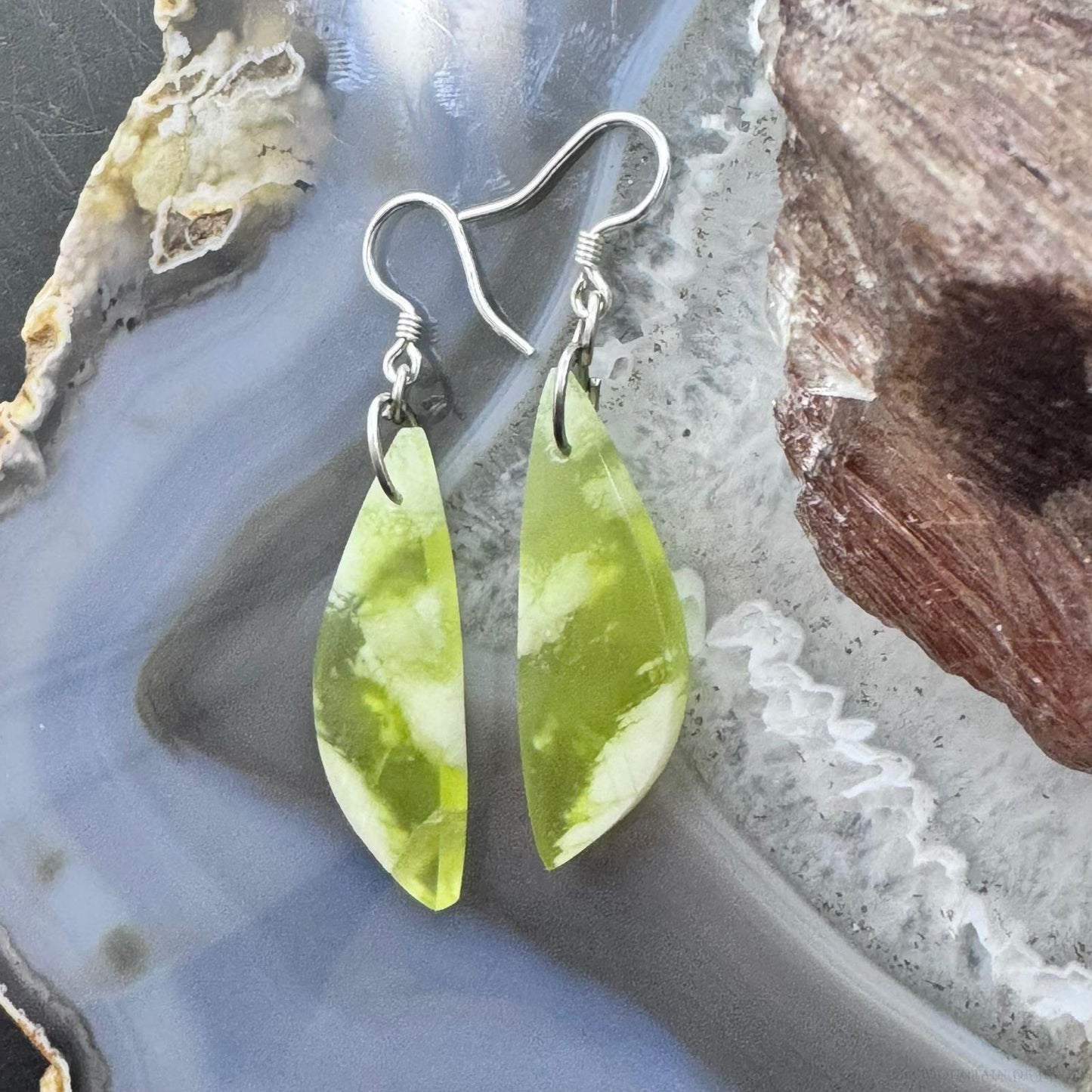 Sterling Silver Half-moon Shape Vesuvianite Slab Dangle Earrings For Women #234