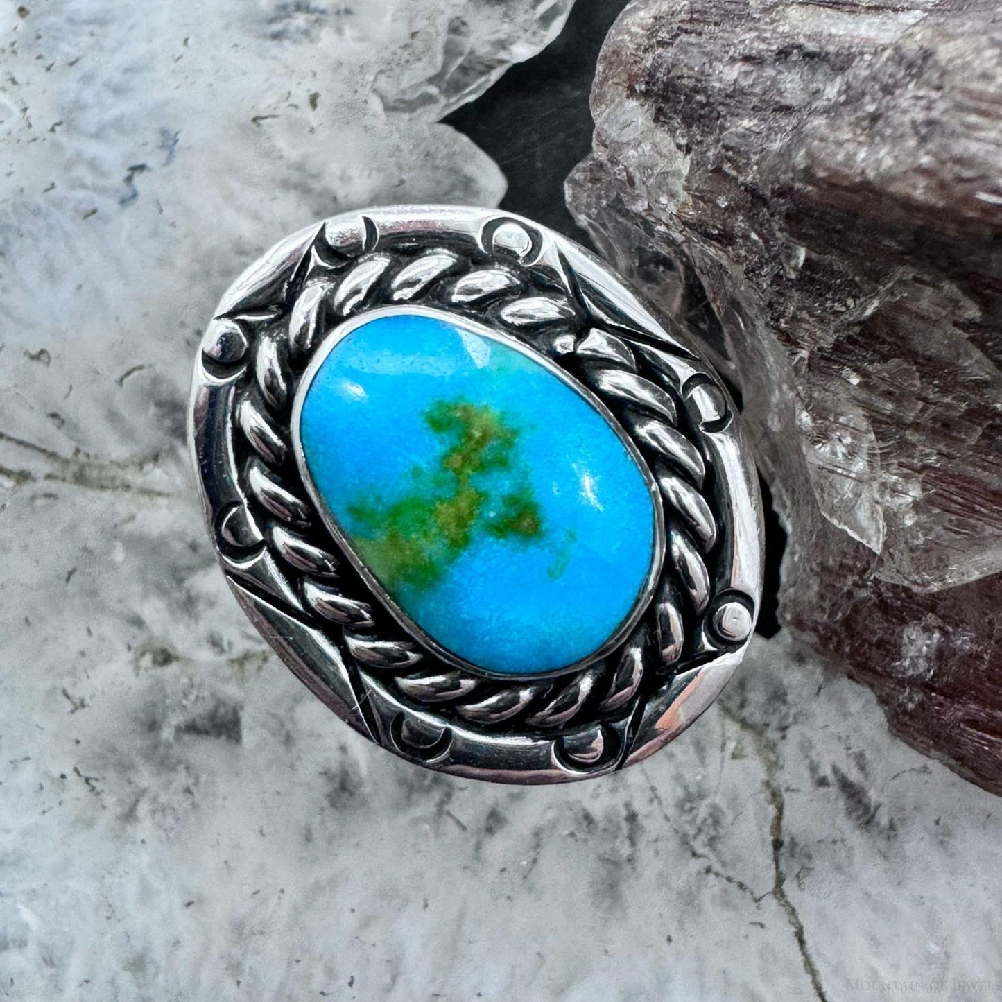 Native American Sterling Silver Oval Sonora Gold Turquoise Ring Size 8.25 For Women