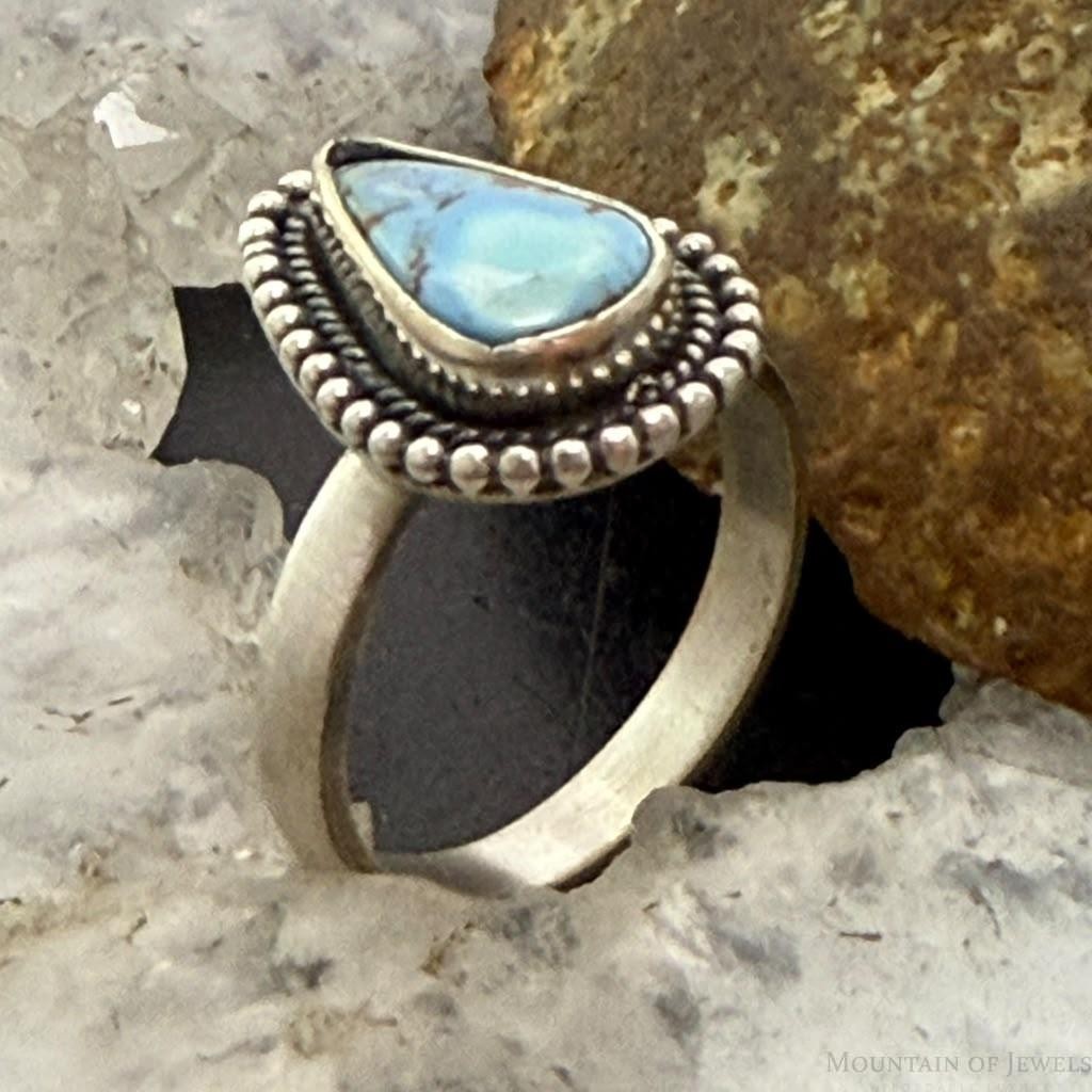 Sterling Silver Southwestern Style Teardrop Golden Hill Turquoise Adjustable Ring For Women