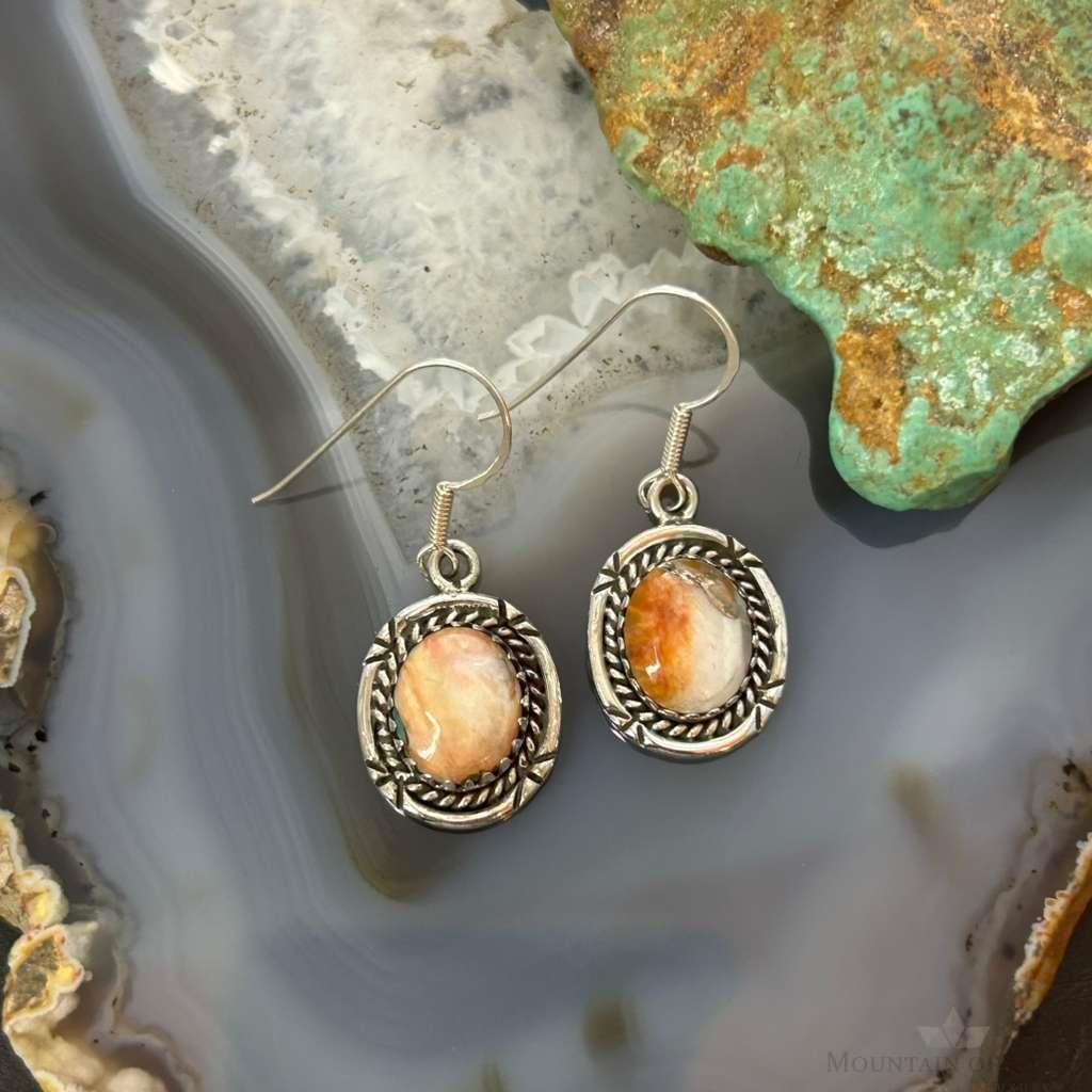Sterling Silver Southwestern Style Spiny Oyster Dangle Earrings For Women