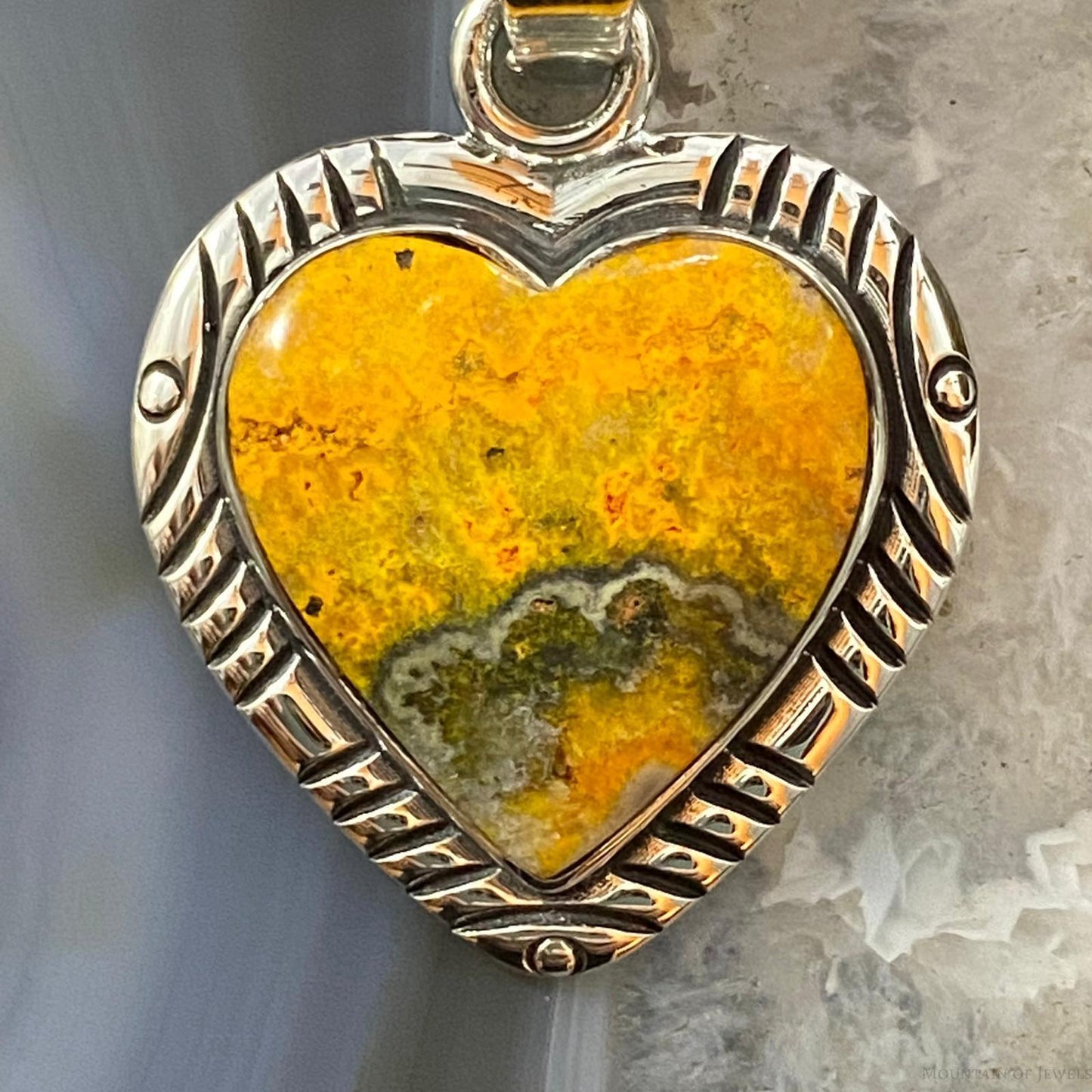 Native American Sterling Silver Heart Shape Bumblebee Jasper Pendant For Women