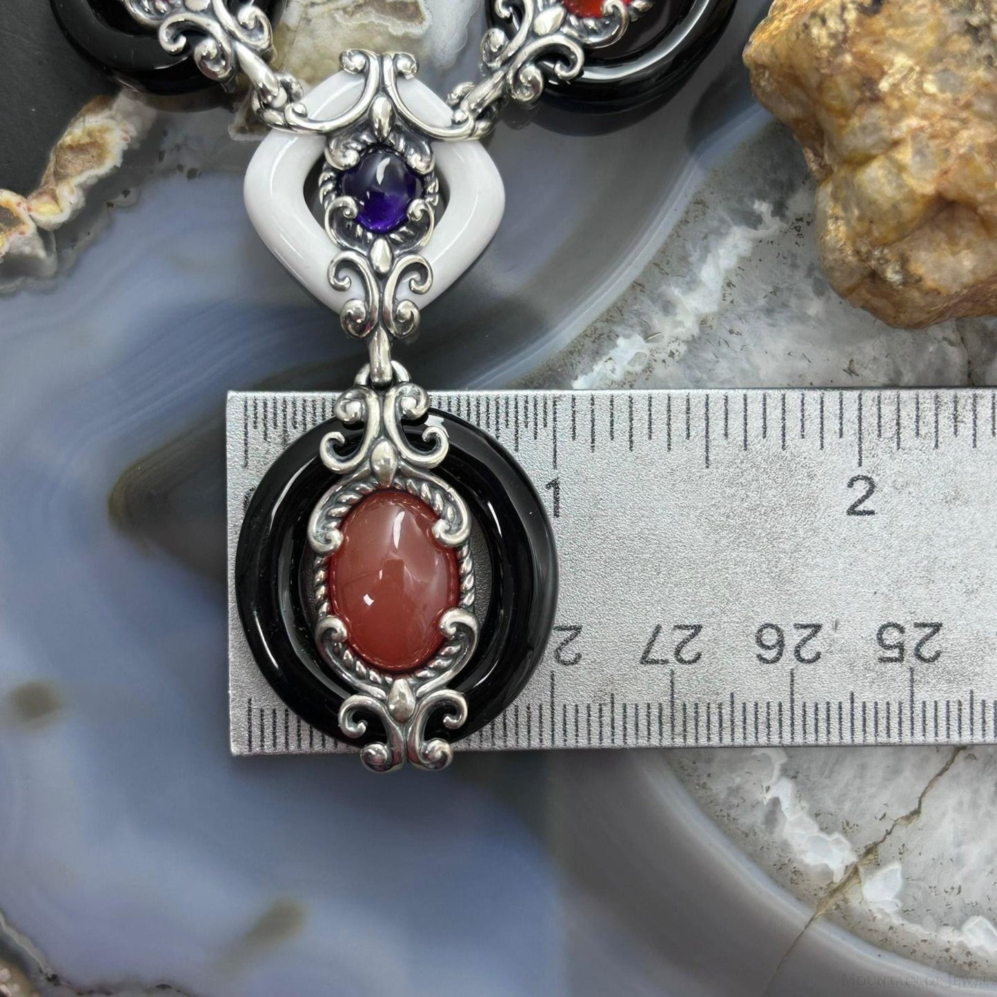 Carolyn Pollack Vintage Sterling Silver Black & White Jasper 16"-19" Necklace For Women