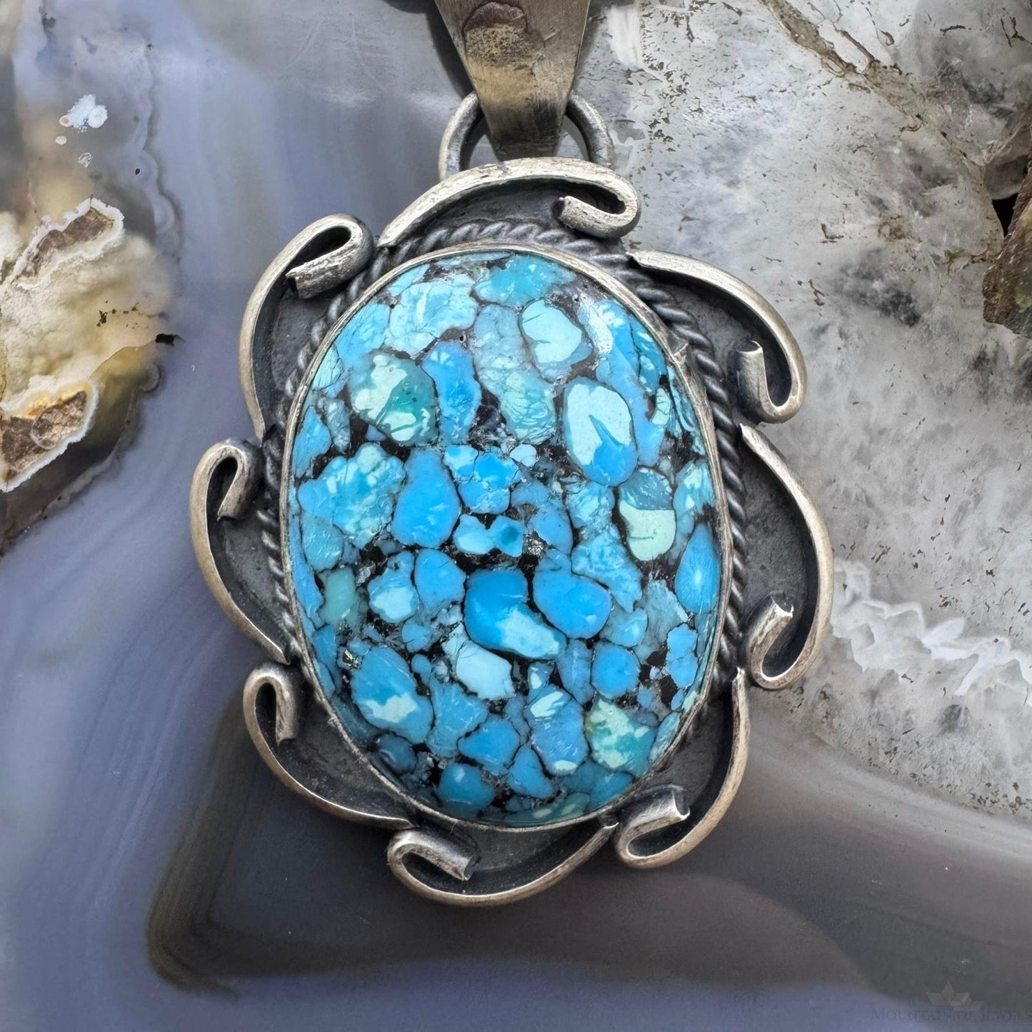 Gilbert Nez Native American Sterling Silver Composite Kingman Turquoise Pendant For Women