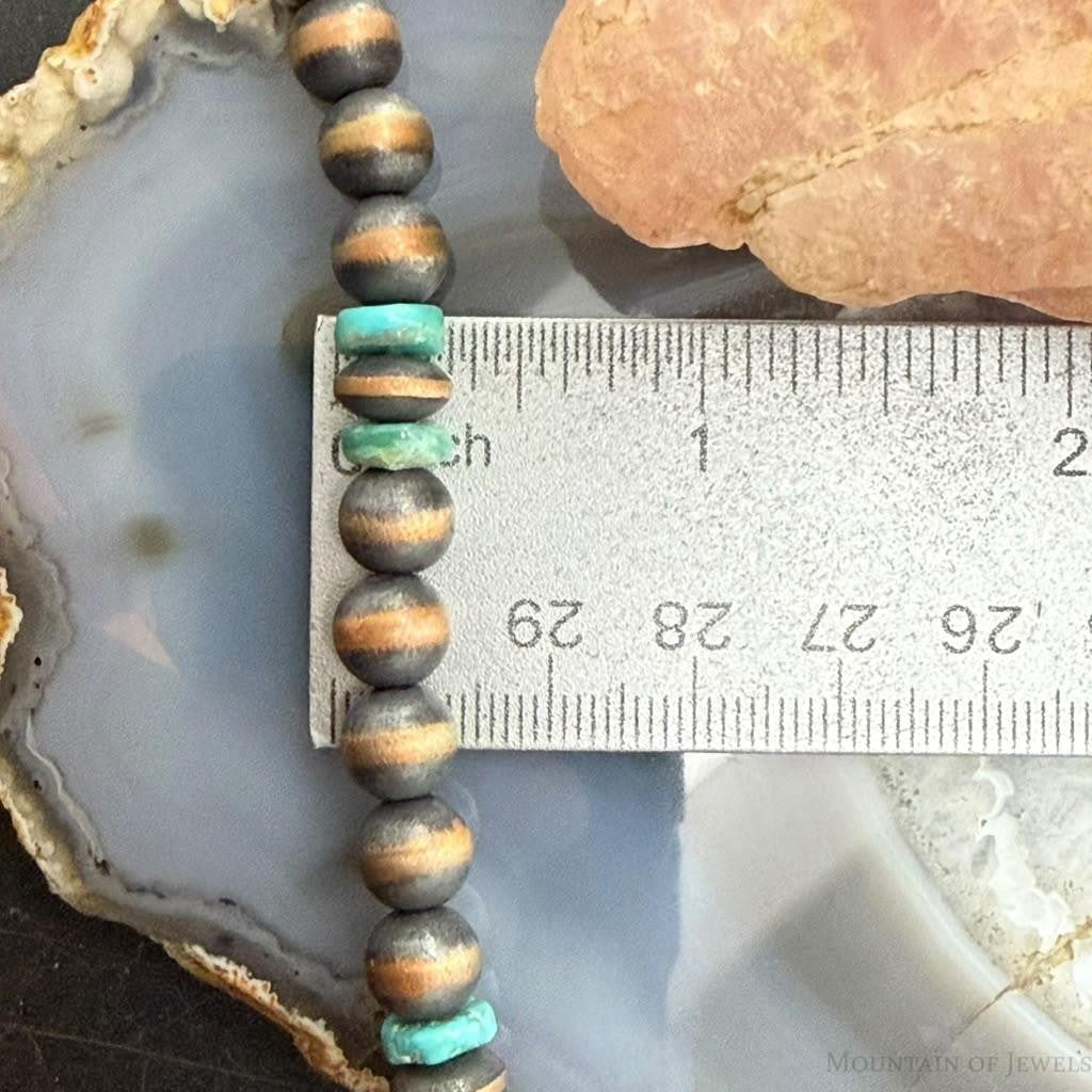 Southwestern Style Copper 8mm Navajo Pearl Beades &Turquoise 18"-20" Necklace For Women
