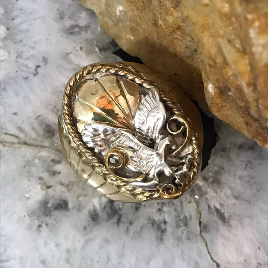 Vintage Helen Harris Sterling & Gold Filled Eagle Shield Ring Size 9.5 For Men