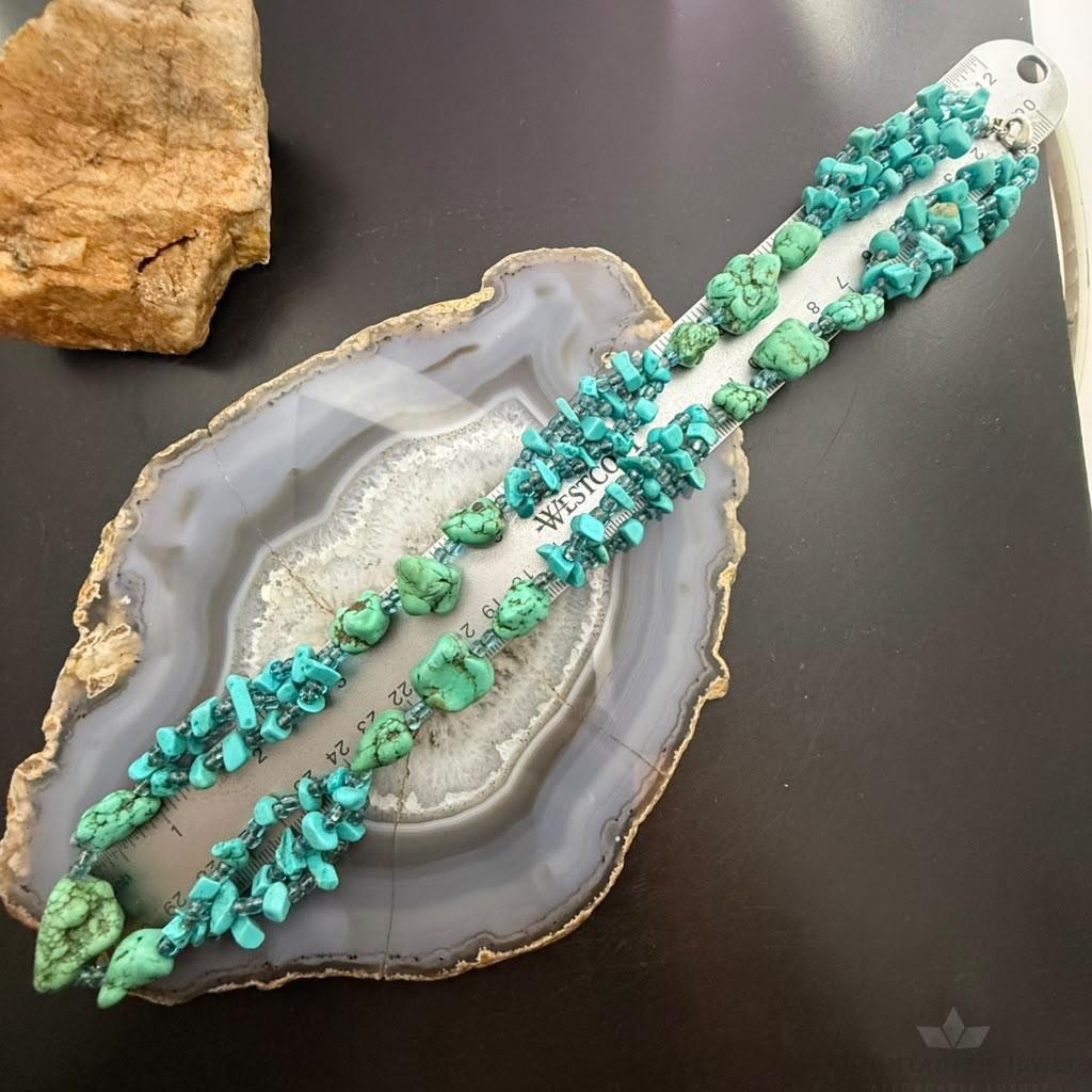 Vintage Native American Rough & Chunky Turquoise & Beads 22" Necklace For Women