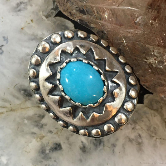 Carolyn Pollack Vintage Southwestern Style Sterling Oval Blue Turquoise Decorated Ring For Women