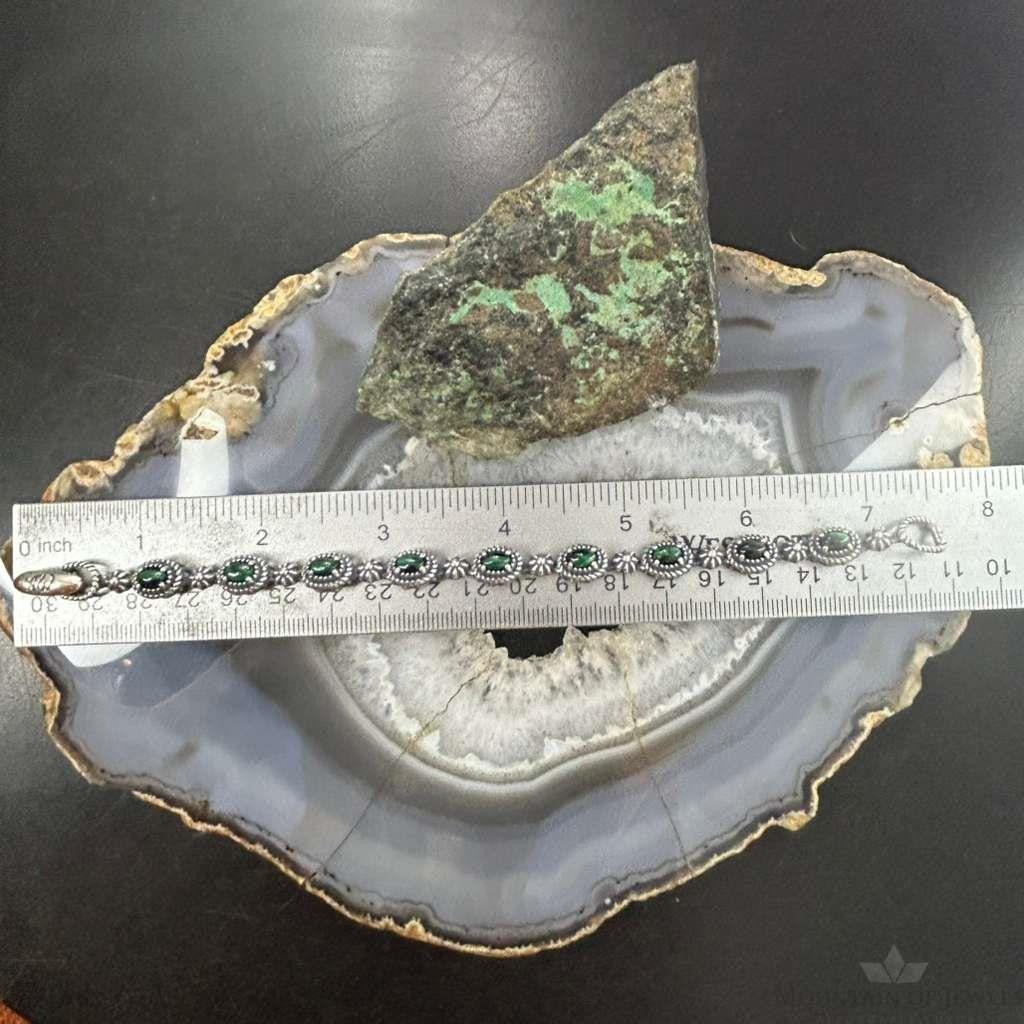 Carolyn Pollack Sterling Silver 9 Oval Malachite Link Bracelet For Women