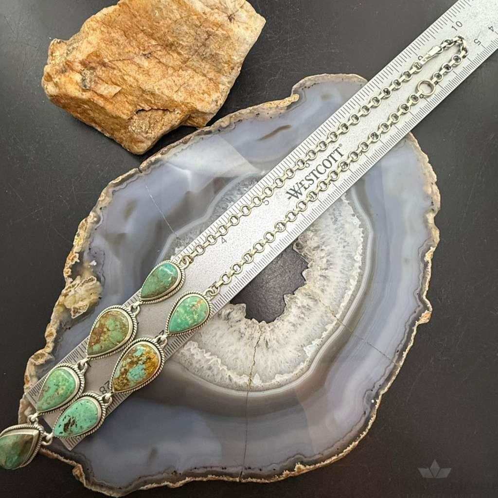 Sterling Silver Southwestern Style Royston Turquoise Lariat 28" Necklace For Women