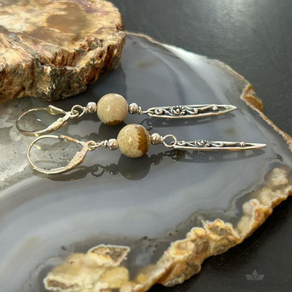 Carolyn Pollack Sterling Silver Picture Jasper Bead Decorated Dangle Earrings For Women