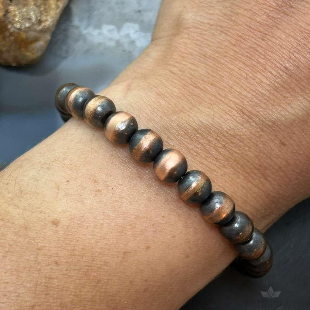 Copper 8mm Navajo Pearl Beads 6.75" Bracelet For Women