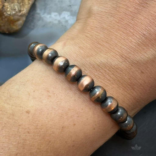 Copper 8mm Navajo Pearl Beads 6.75" Bracelet For Women