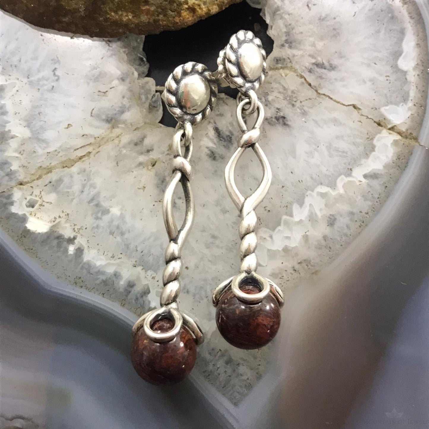 Carolyn Pollack Sterling Silver Round Jasper Bead Dangle Earrings For Women