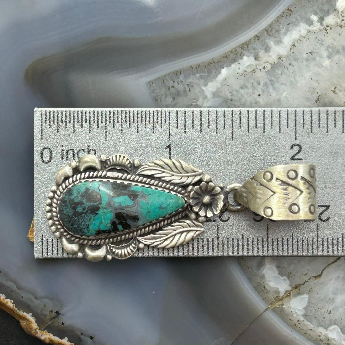 Sterling Silver Southwestern Style Teardrop Matrix Turquoise Decorated Pendant For Women