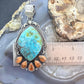 Sterling Silver Southwestern Style Large Turquoise & Spiny Oyster Pendant For Women