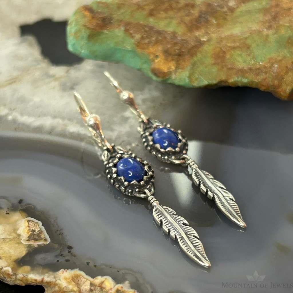 Carolyn Pollack Sterling Silver Lapis with Feather Dangle Earrings For Women
